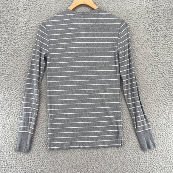 Ralph Lauren Top Womens Small Gray Striped 1/4 Button Long Sleeve Knit Stretch - Picture 3 of 11